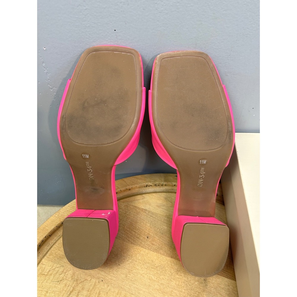 On 34th Heel Sandals Womens 11 Fuchsia Gabbiep Block Heel Slide Square Toe Pink - Picture 6 of 10